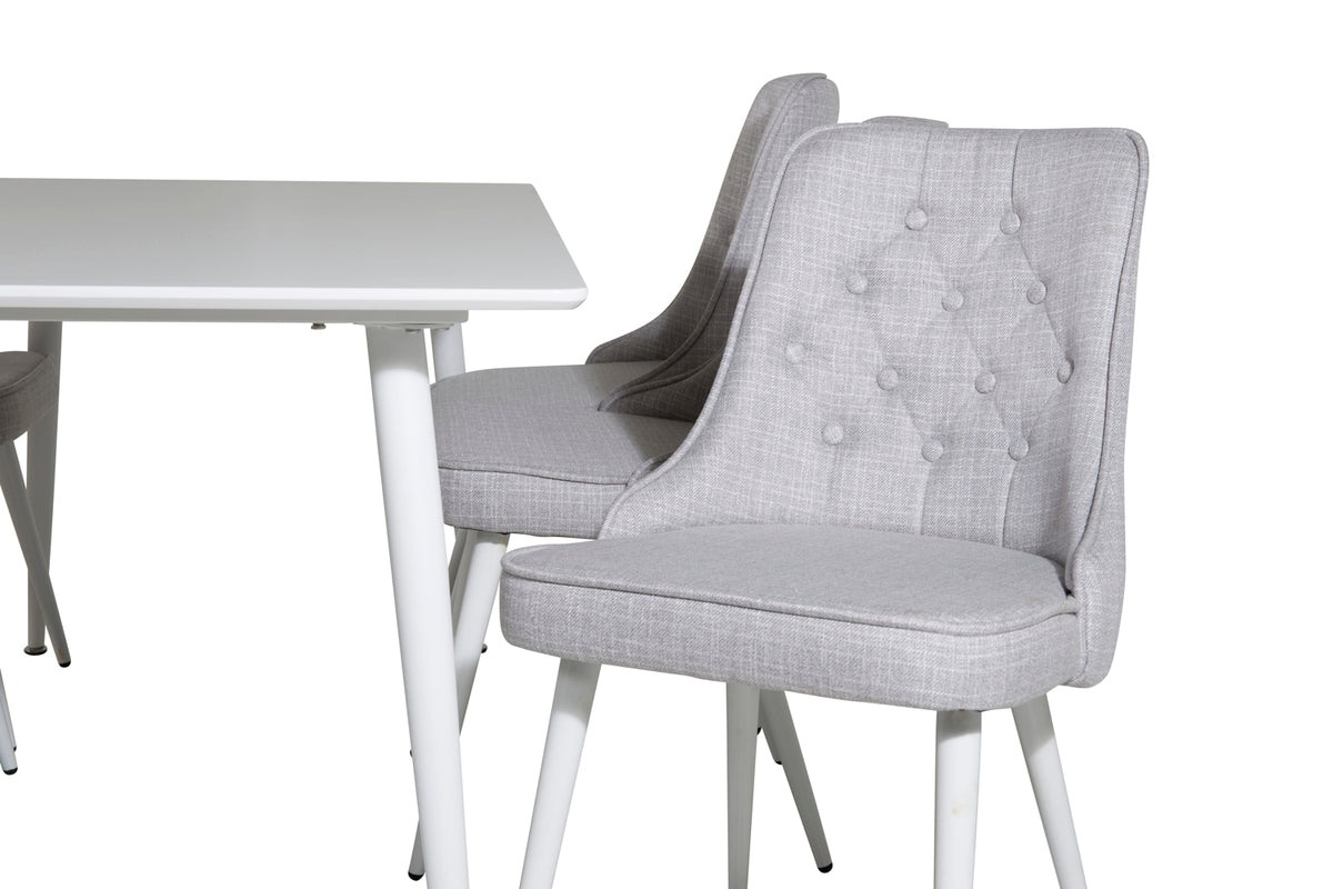 Venture Design Polar & Velvet Deluxe Rektangulära Matbord 180 x 90 Vit + Matstolar 2-pack Ljusgrå