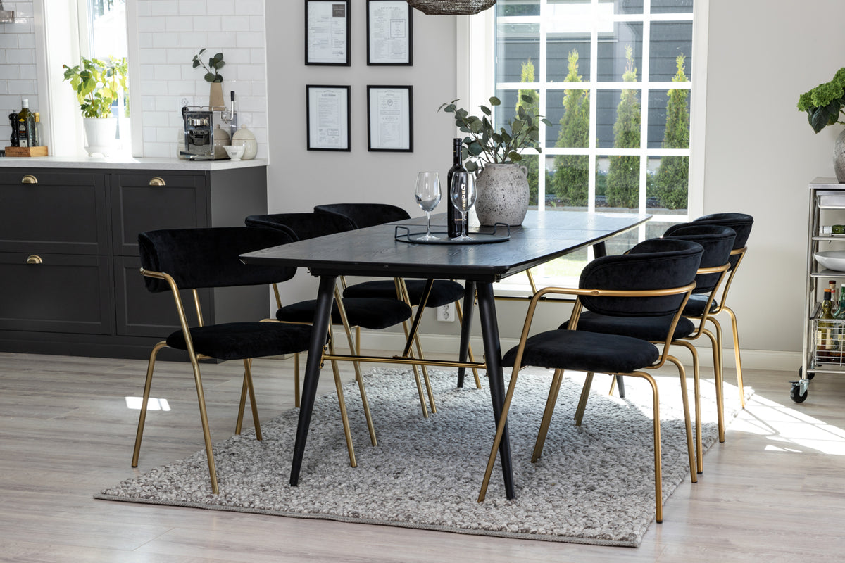 Venture Design Arrow & Gold Matstolar 2-pack Svart + Rektangulära Matbord 180 x 85 Svart