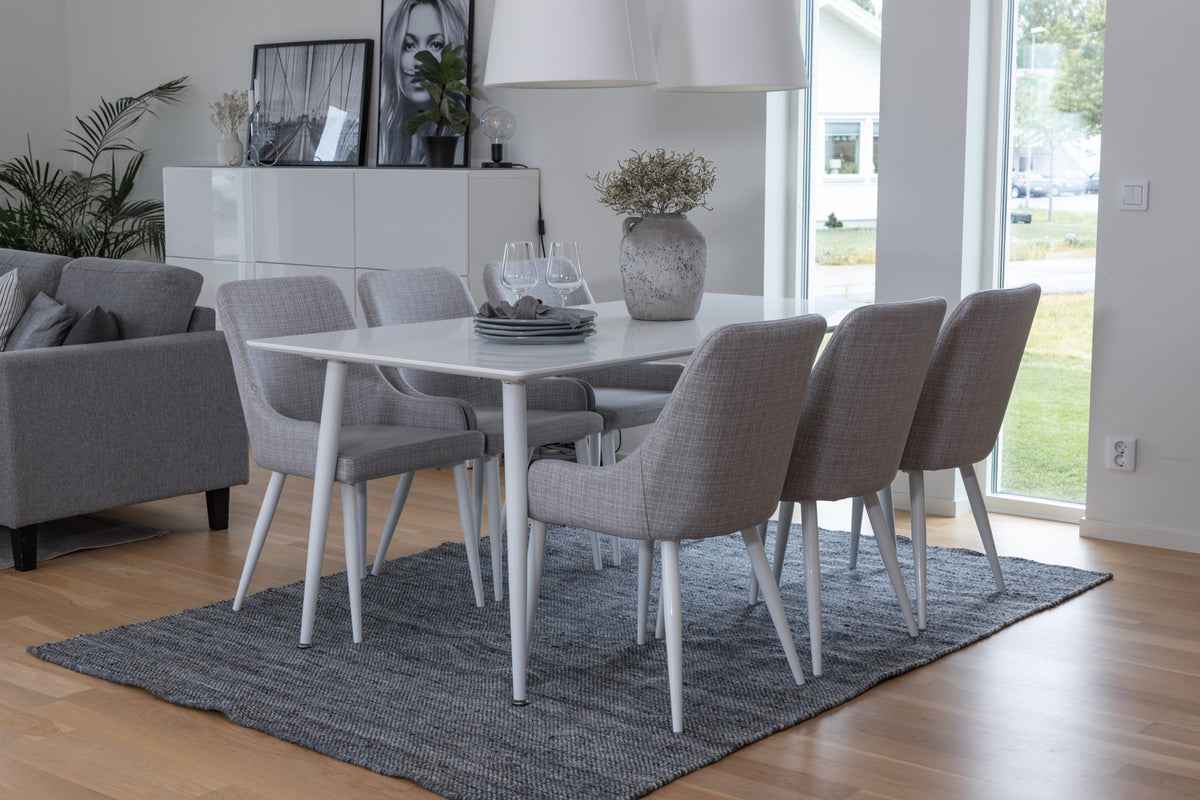 Venture Design Plaza & Polar Matstolar 2-pack Grå + Rektangulära Matbord 180 x 90 Vit