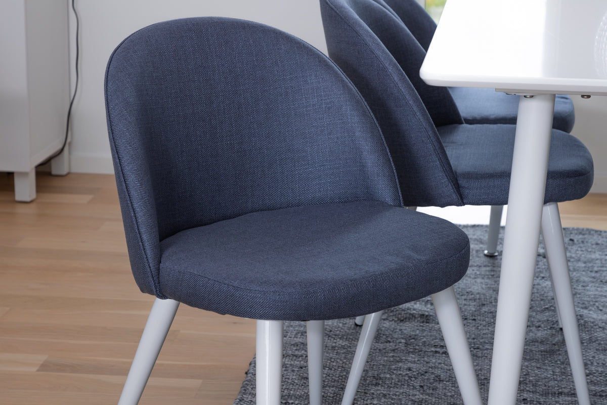 Venture Design Polar & Velvet Rektangulära Matbord 180 x 90 Vit + Matstolar 2-pack Blå