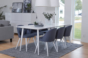 Venture Design Polar & Velvet Rektangulära Matbord 180 x 90 Vit + Matstolar 2-pack Blå