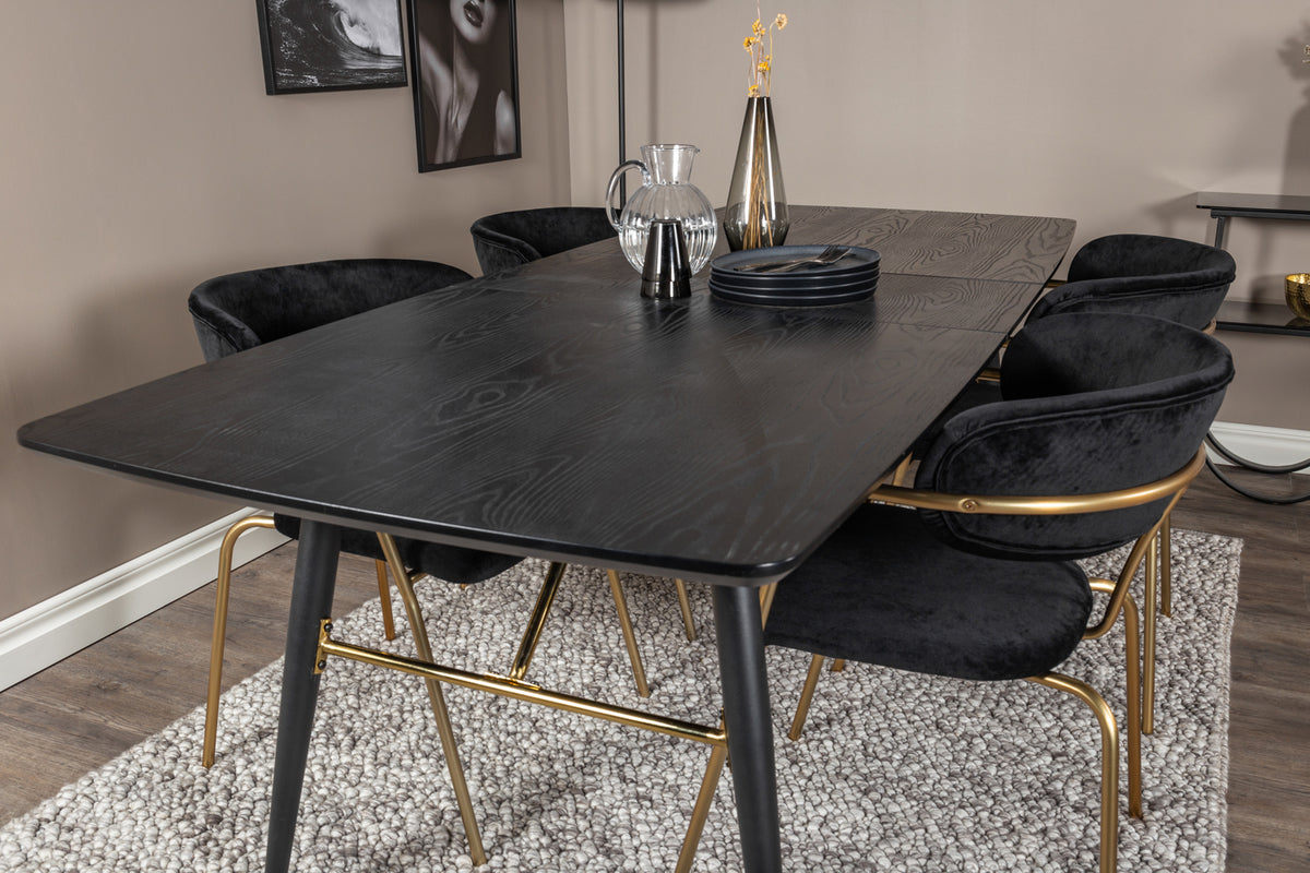 Venture Design Arrow & Gold Matstolar 2-pack Svart + Rektangulära Matbord 180 x 85 Svart