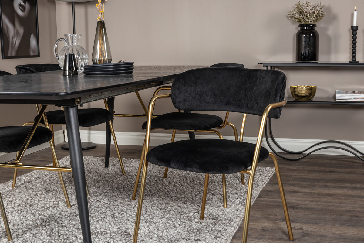 Venture Design Arrow & Gold Matstolar 2-pack Svart + Rektangulära Matbord 180 x 85 Svart