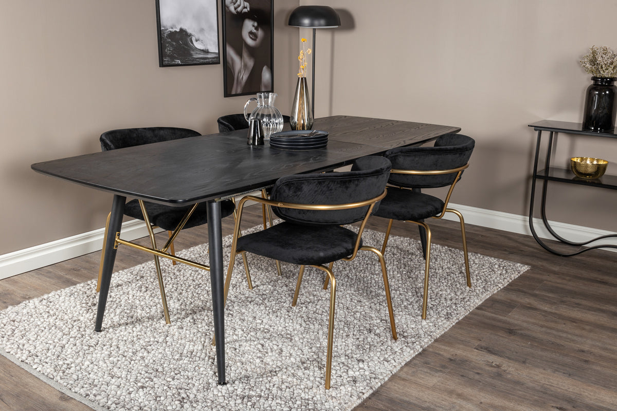 Venture Design Arrow & Gold Matstolar 2-pack Svart + Rektangulära Matbord 180 x 85 Svart