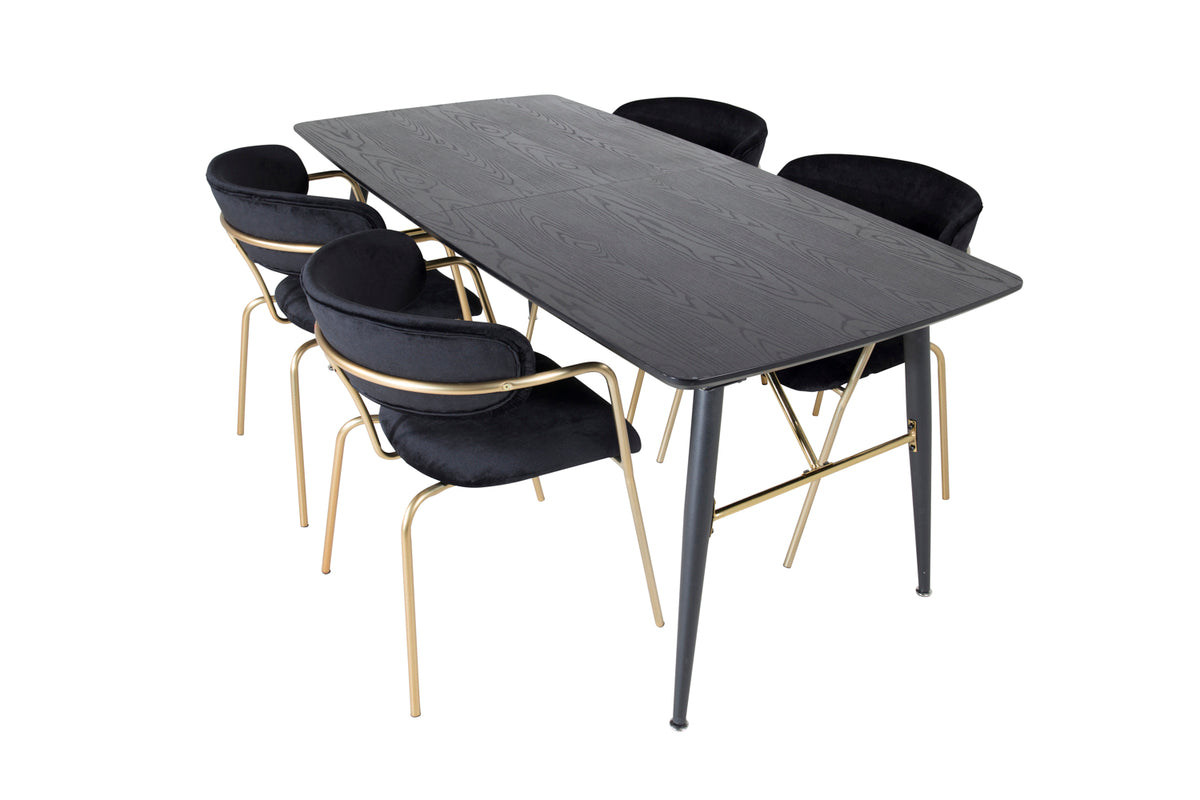 Venture Design Arrow & Gold Matstolar 2-pack Svart + Rektangulära Matbord 180 x 85 Svart