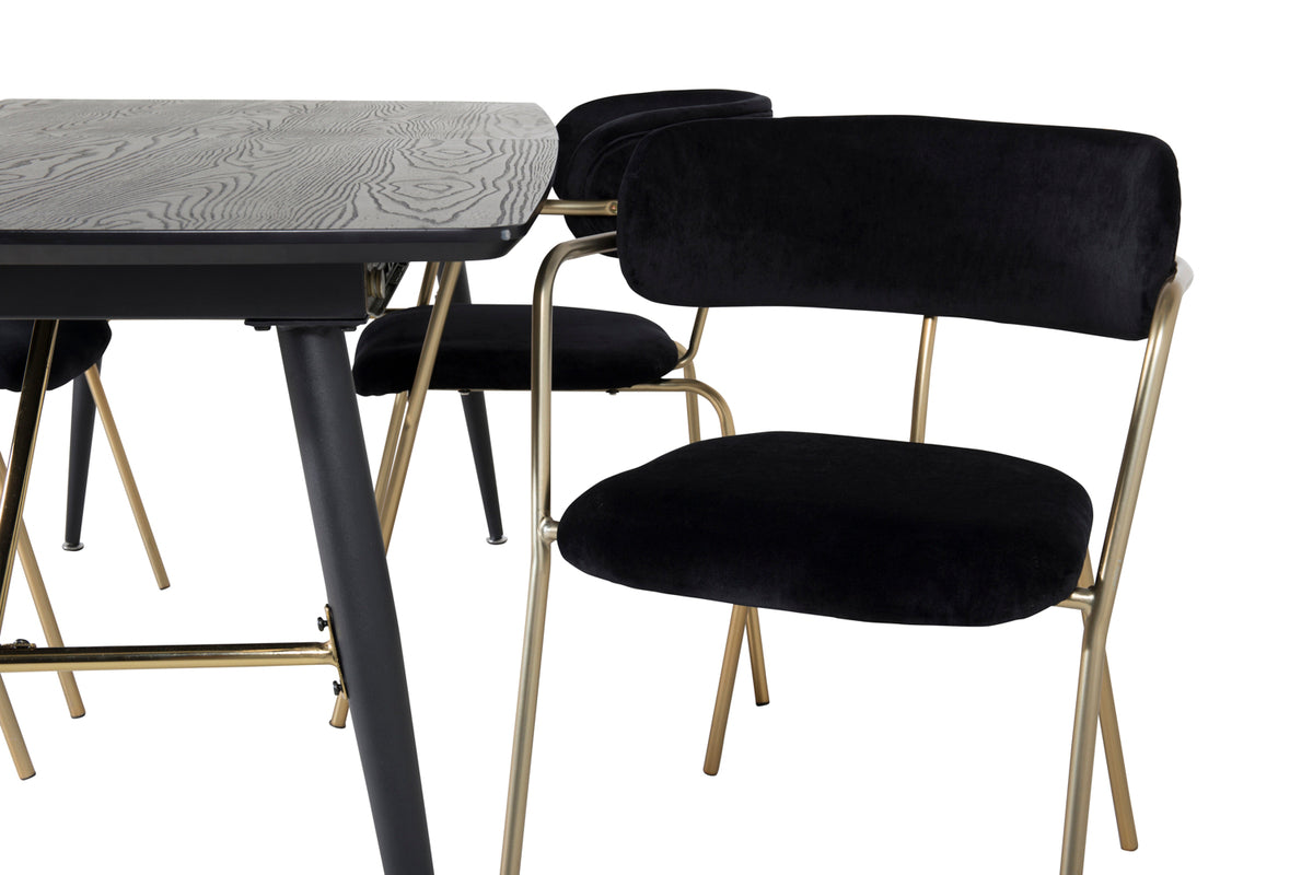 Venture Design Arrow & Gold Matstolar 2-pack Svart + Rektangulära Matbord 180 x 85 Svart