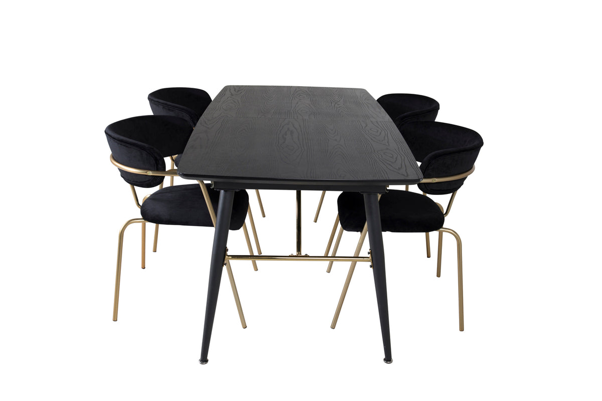 Venture Design Arrow & Gold Matstolar 2-pack Svart + Rektangulära Matbord 180 x 85 Svart
