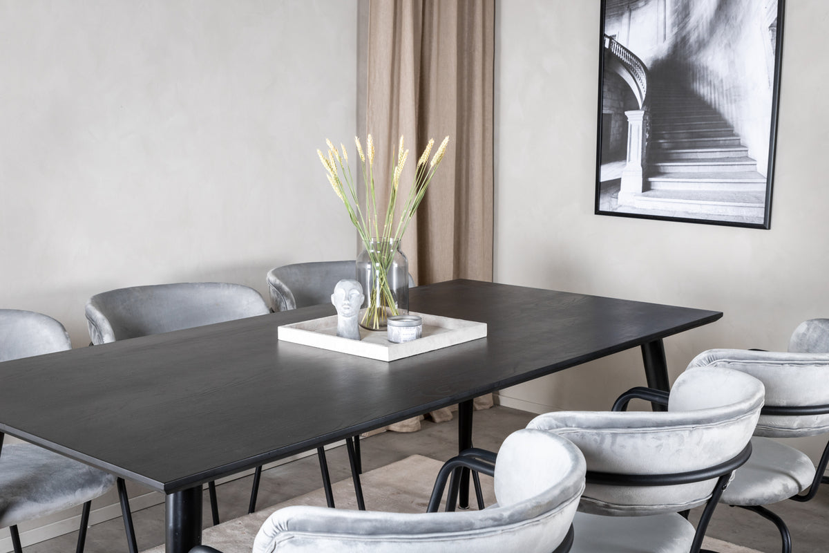 Venture Design Arrow & Dipp Matstolar 2-pack Grå + Rektangulära Matbord 180 x 90 Svart