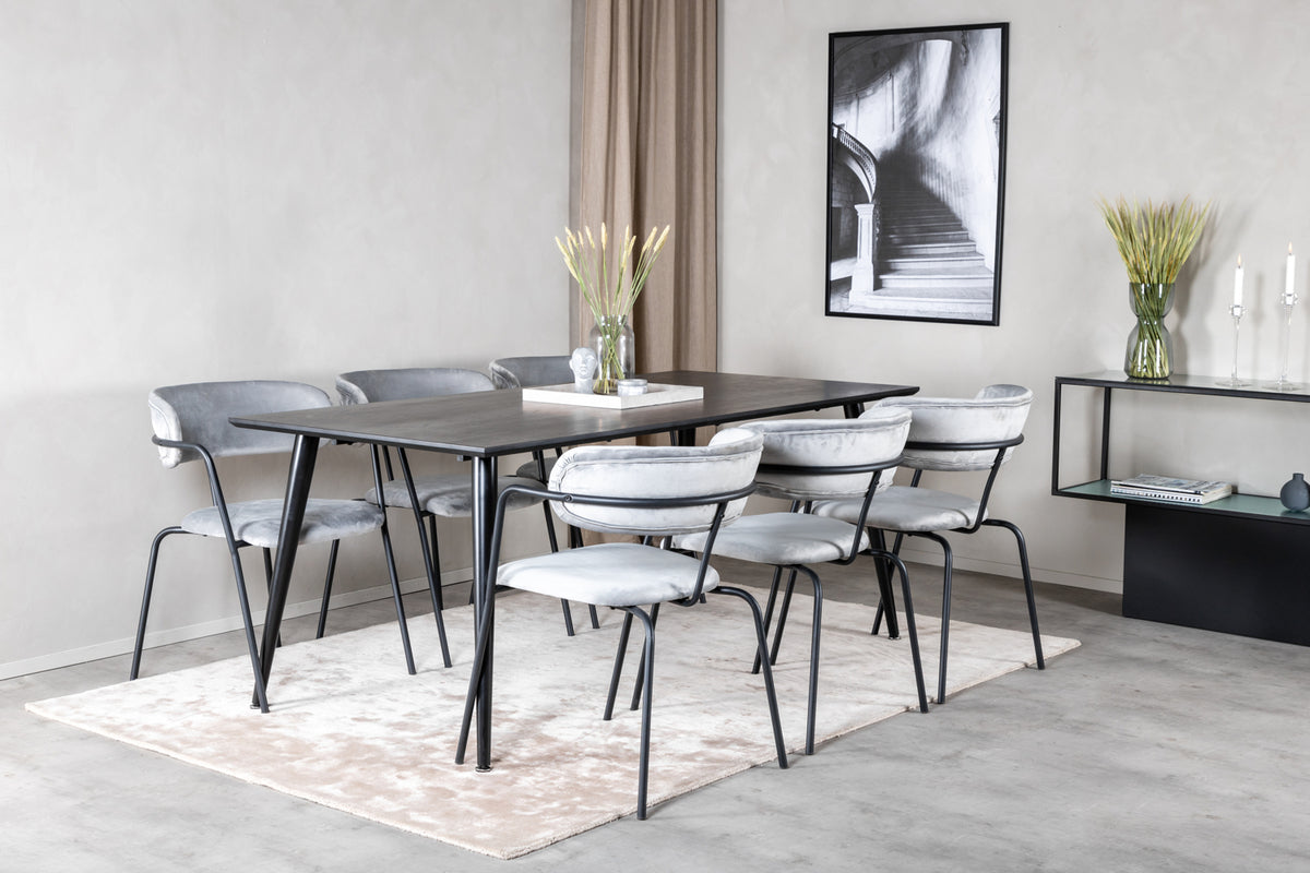 Venture Design Arrow & Dipp Matstolar 2-pack Grå + Rektangulära Matbord 180 x 90 Svart