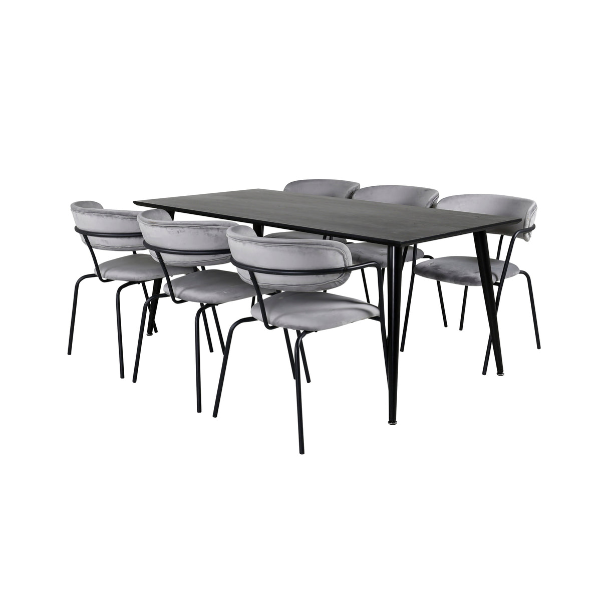 Venture Design Arrow & Dipp Matstolar 2-pack Grå + Rektangulära Matbord 180 x 90 Svart