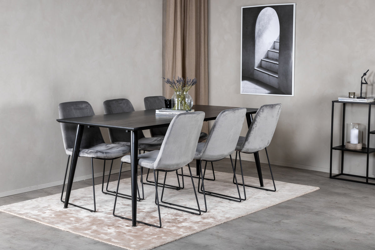 Venture Design Muce & Dipp Matstolar 2-pack Grå + Rektangulära Matbord 180 x 90 Svart