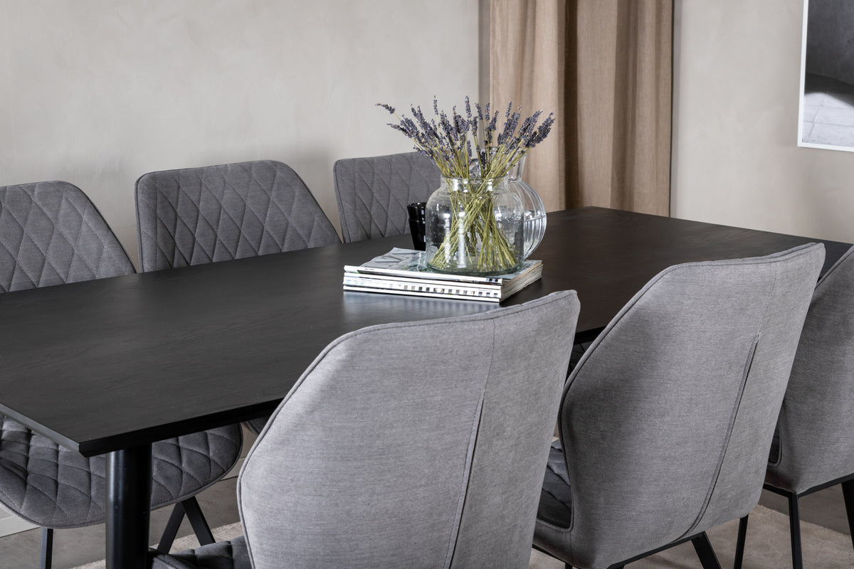 Venture Design Gemma & Dipp Matstolar 2-pack Grå + Rektangulära Matbord 180 x 90 Svart