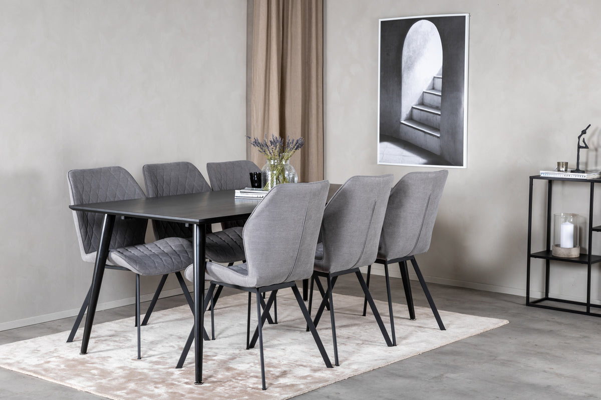 Venture Design Gemma & Dipp Matstolar 2-pack Grå + Rektangulära Matbord 180 x 90 Svart