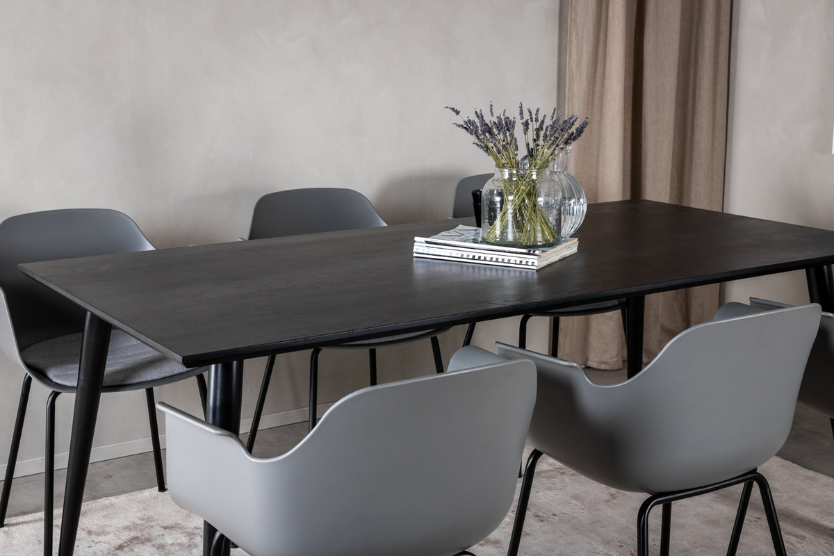 Venture Design Comfort & Dipp Matstolar 2-pack Grå + Rektangulära Matbord 180 x 90 Svart