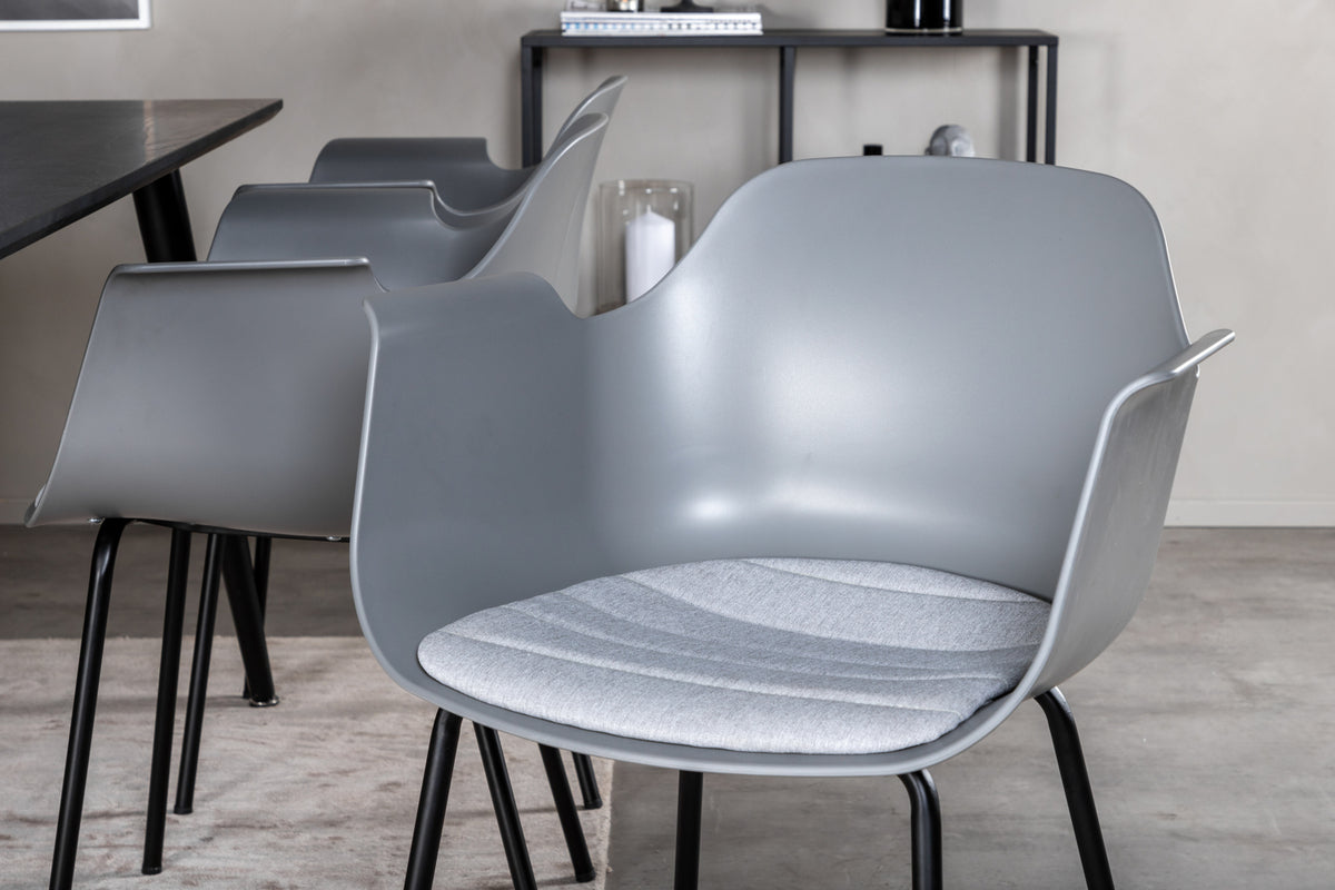 Venture Design Comfort & Dipp Matstolar 2-pack Grå + Rektangulära Matbord 180 x 90 Svart