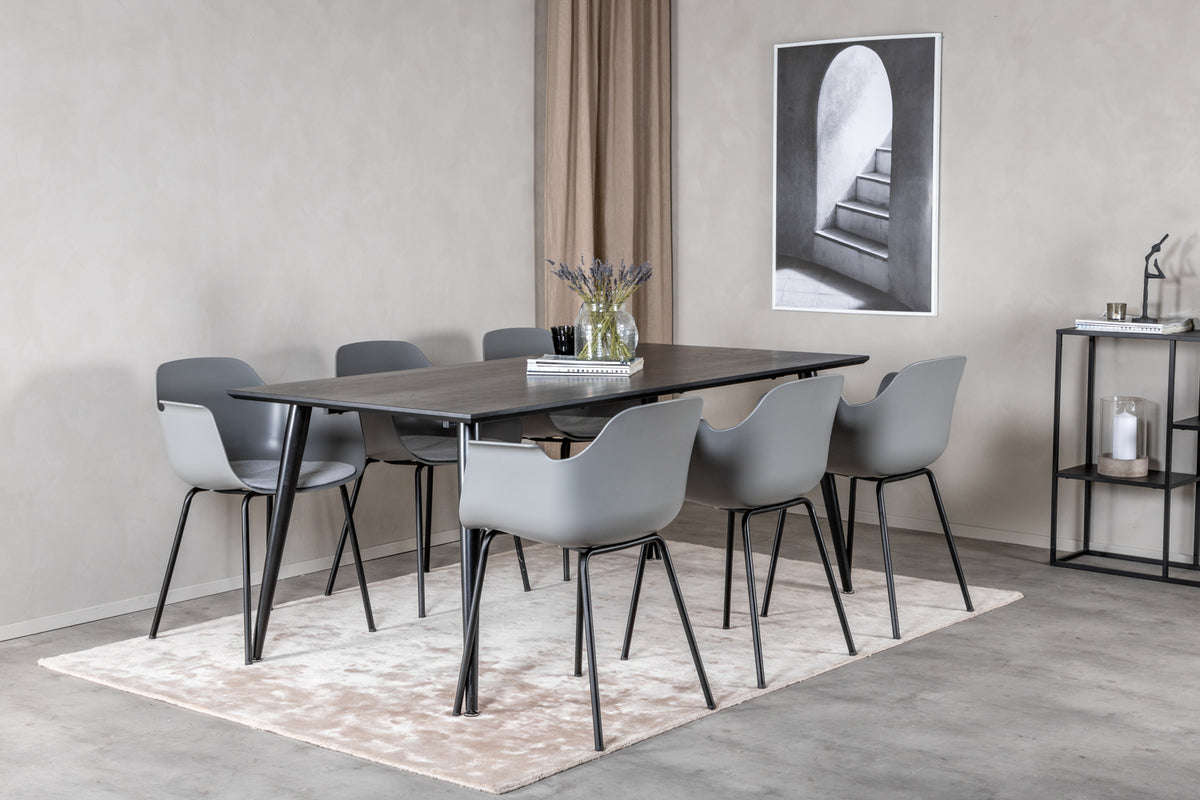 Venture Design Comfort & Dipp Matstolar 2-pack Grå + Rektangulära Matbord 180 x 90 Svart