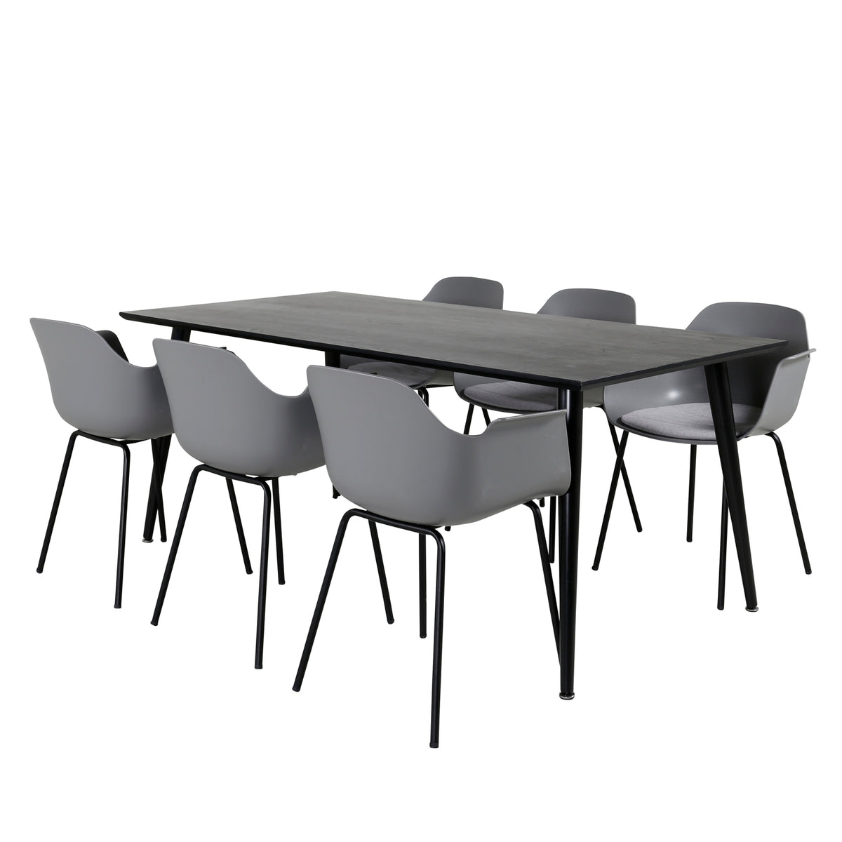 Venture Design Comfort & Dipp Matstolar 2-pack Grå + Rektangulära Matbord 180 x 90 Svart