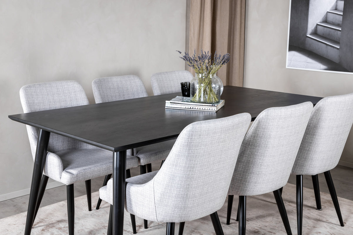Venture Design Plaza & Dipp Matstolar 2-pack Grå + Rektangulära Matbord 180 x 90 Svart