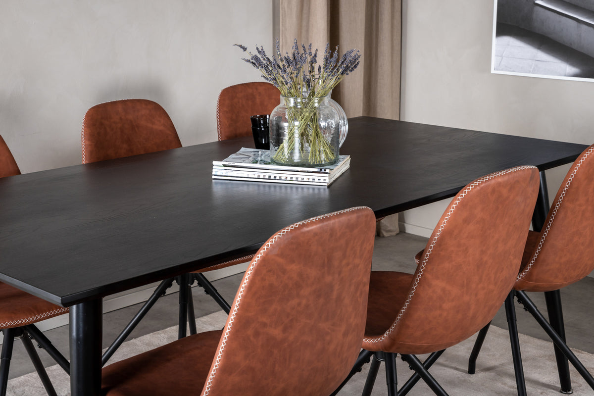 Venture Design Dipp & Polar Rektangulära Matbord 180 x 90 Svart + Matstolar 2-pack Brun