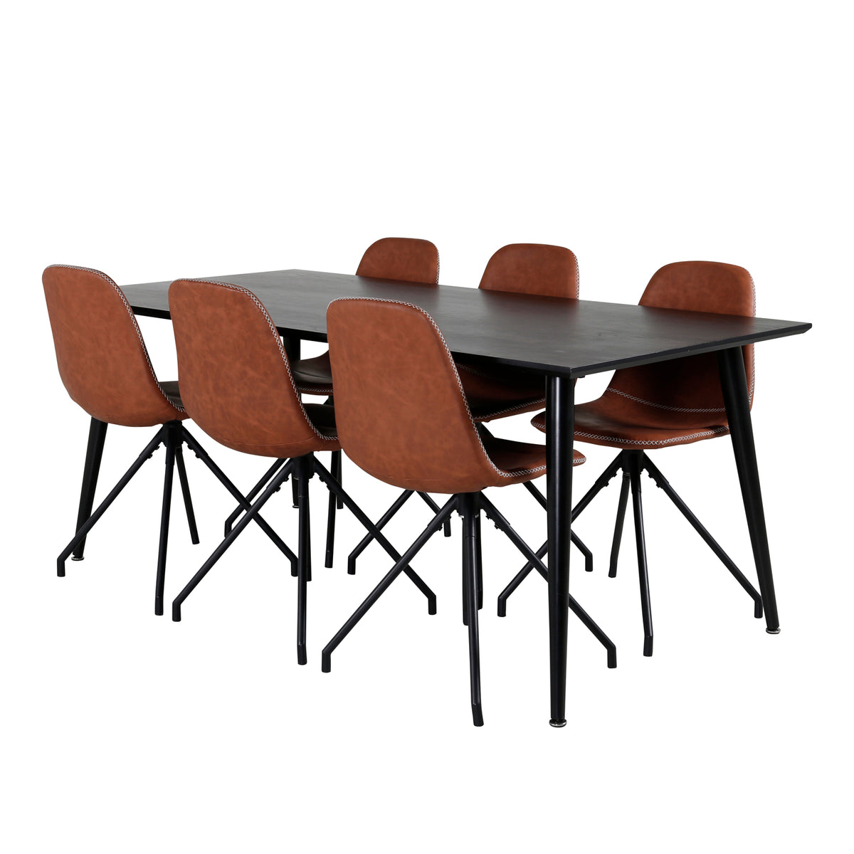 Venture Design Dipp & Polar Rektangulära Matbord 180 x 90 Svart + Matstolar 2-pack Brun