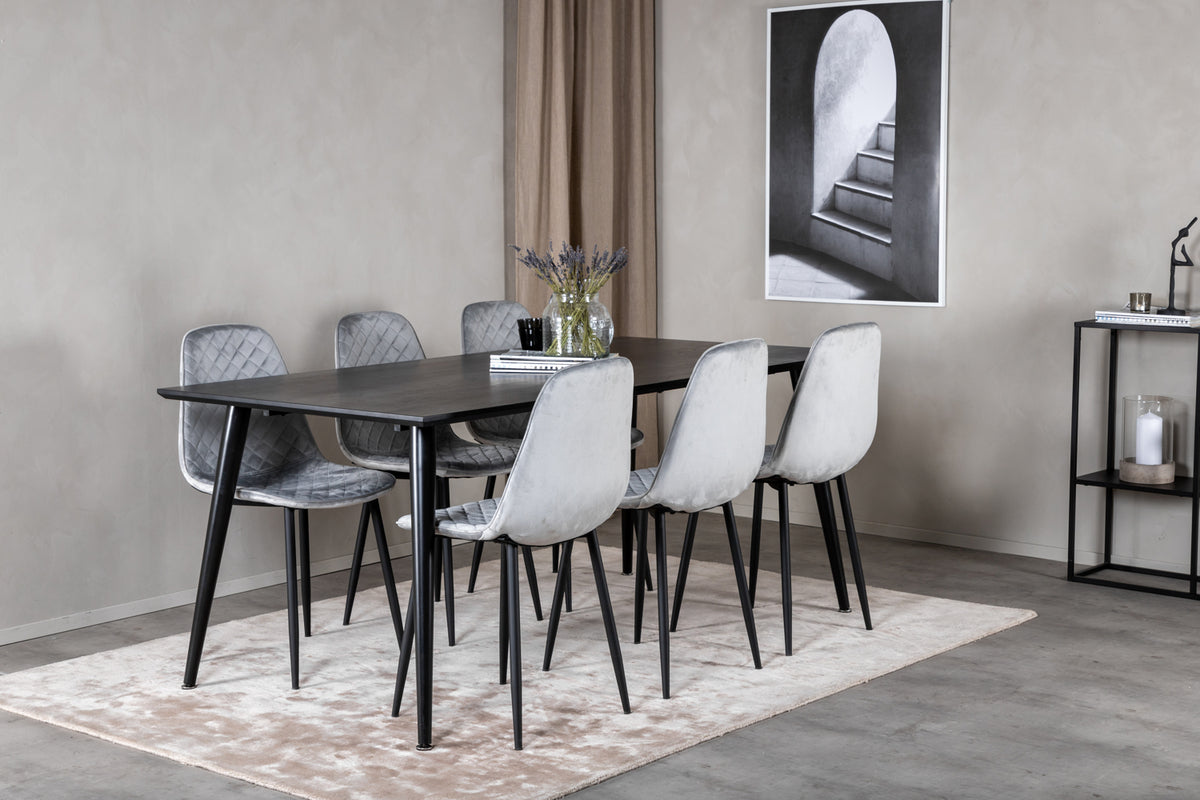 Venture Design Dipp & Polar Rektangulära Matbord 180 x 90 Svart + Matstolar 2-pack Grå