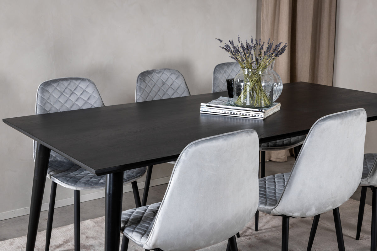 Venture Design Dipp & Polar Rektangulära Matbord 180 x 90 Svart + Matstolar 2-pack Grå