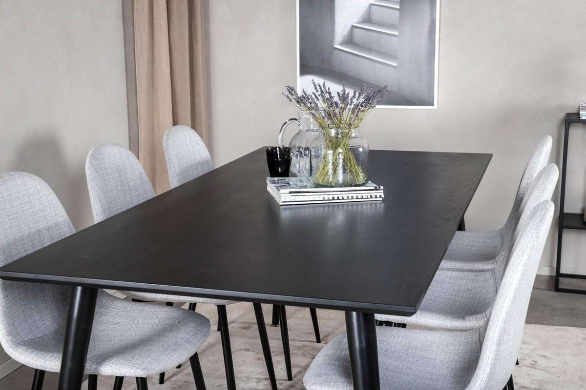Venture Design Dipp & Polar Rektangulära Matbord 180 x 90 Svart + Matstolar 2-pack Grå