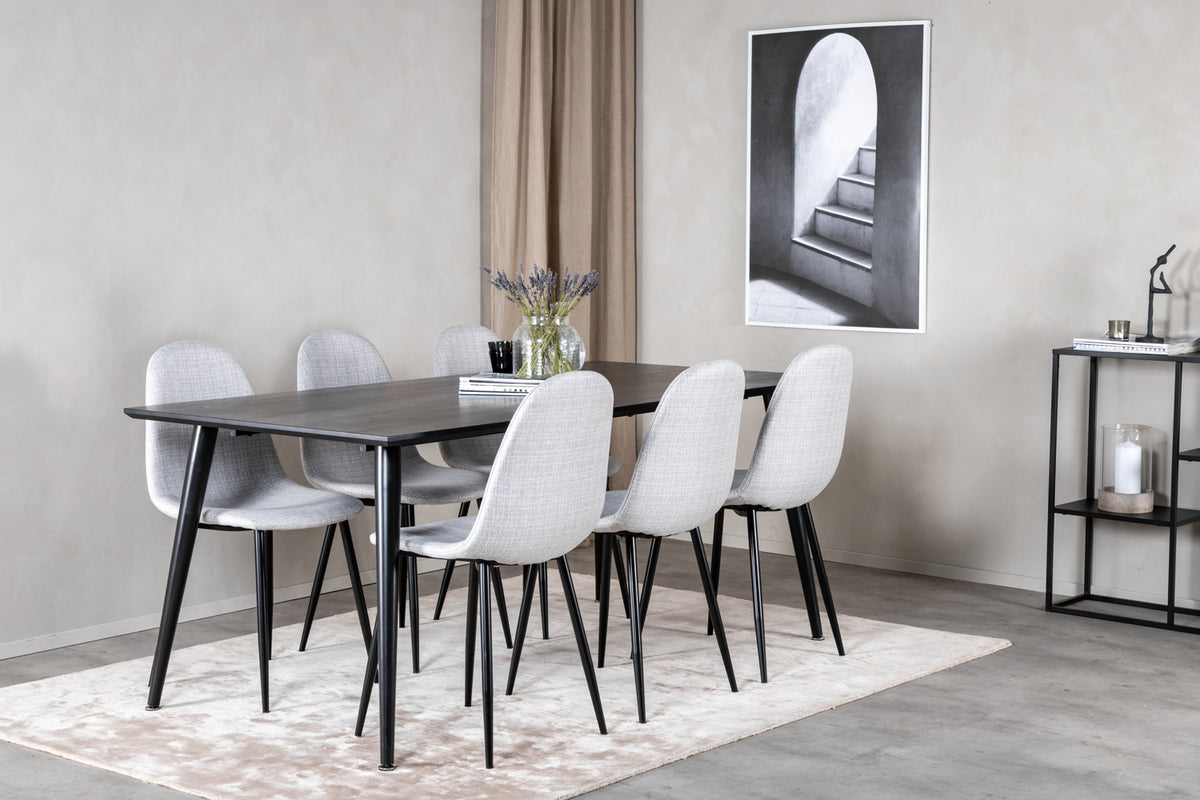 Venture Design Dipp & Polar Rektangulära Matbord 180 x 90 Svart + Matstolar 2-pack Grå