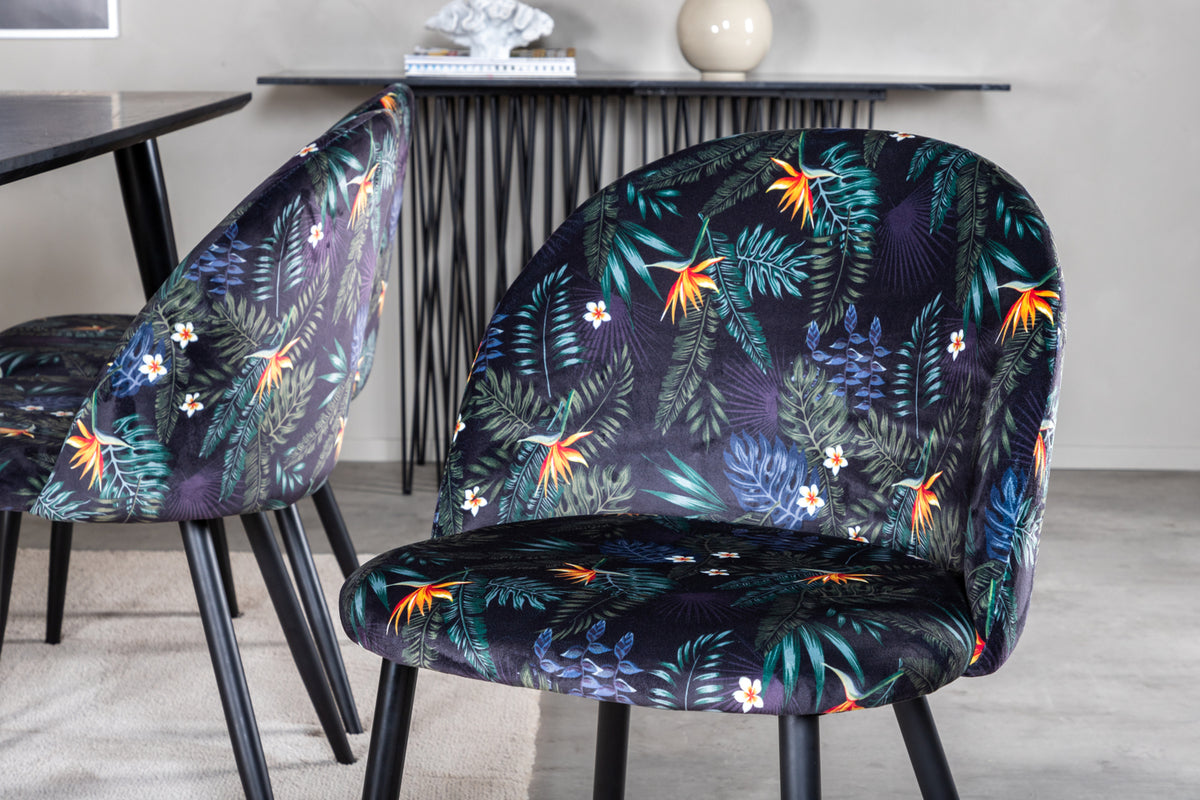 Venture Design Dipp & Velvet Rektangulära Matbord 180 x 90 Svart + Matstolar 2-pack Svart
