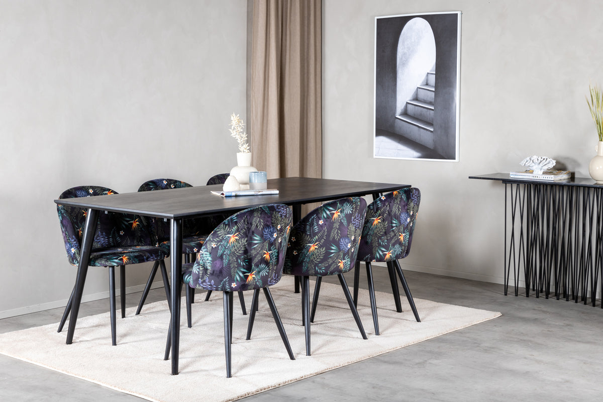 Venture Design Dipp & Velvet Rektangulära Matbord 180 x 90 Svart + Matstolar 2-pack Svart