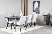 Venture Design Dipp & Velvet Deluxe Rektangulära Matbord 180 x 90 Svart + Matstolar 2-pack Grå