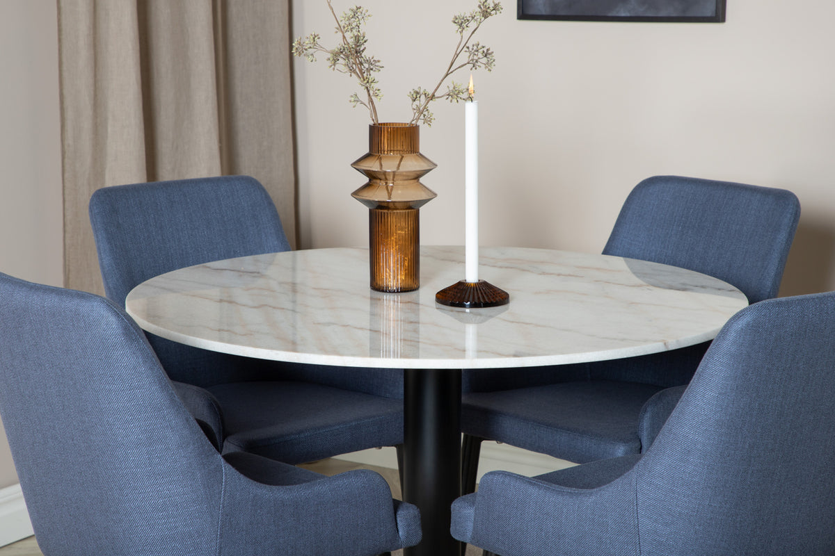 Venture Design Plaza & Estelle Matstolar Blå + Matbord ⌀106