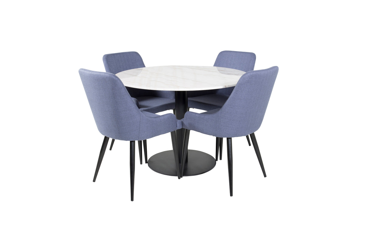 Venture Design Plaza & Estelle Matstolar Blå + Matbord ⌀106