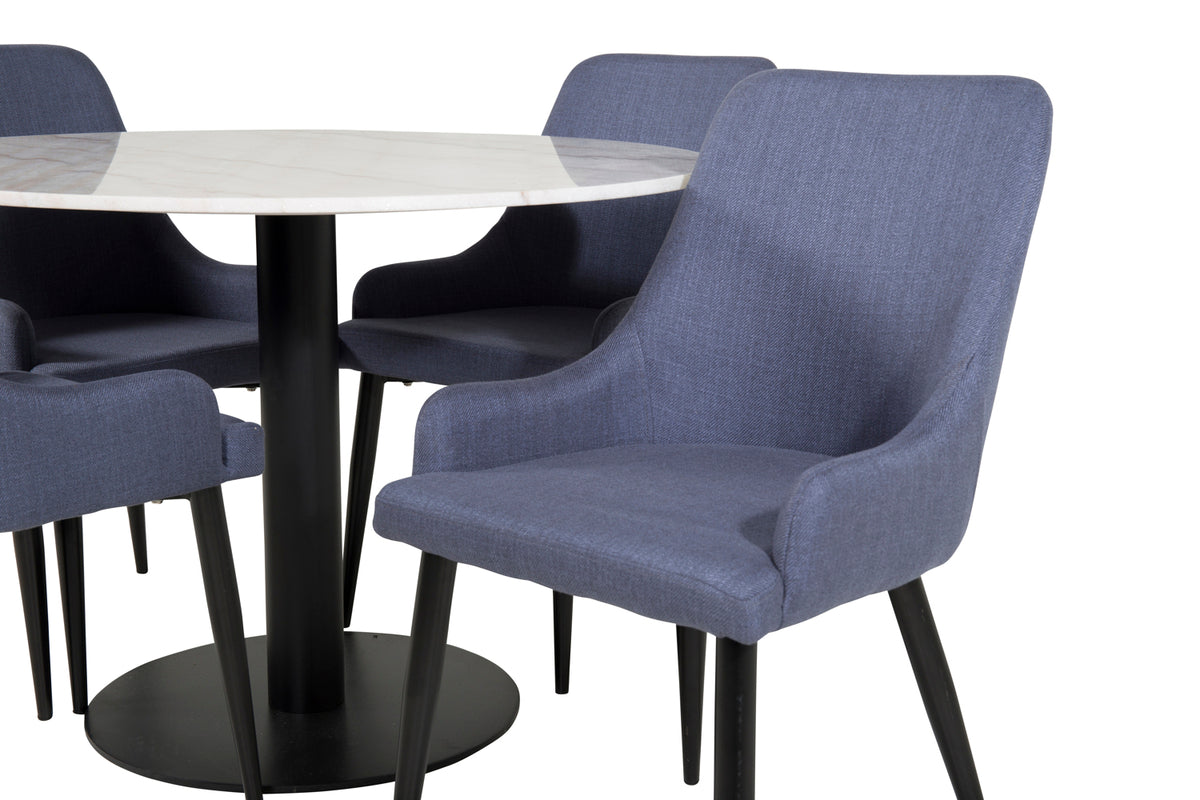 Venture Design Plaza & Estelle Matstolar Blå + Matbord ⌀106