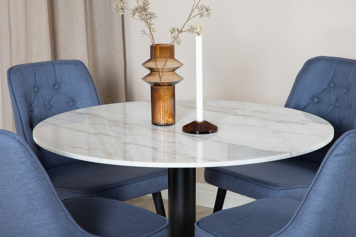 Venture Design Estelle & Velvet Deluxe Matbord ⌀106 + Matstolar Blå