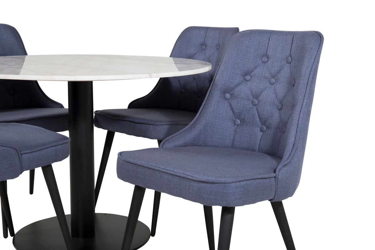 Venture Design Estelle & Velvet Deluxe Matbord ⌀106 + Matstolar Blå