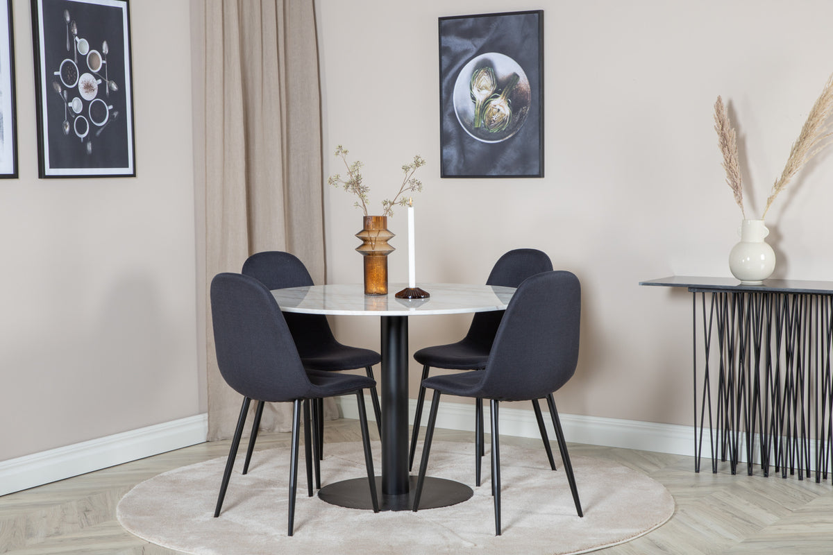 Venture Design Polar & Estelle Matstolar 2-pack Svart + Runda Matbord ⌀106 Vit