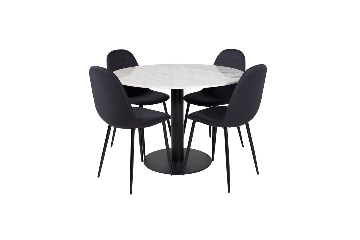Venture Design Polar & Estelle Matstolar 2-pack Svart + Runda Matbord ⌀106 Vit