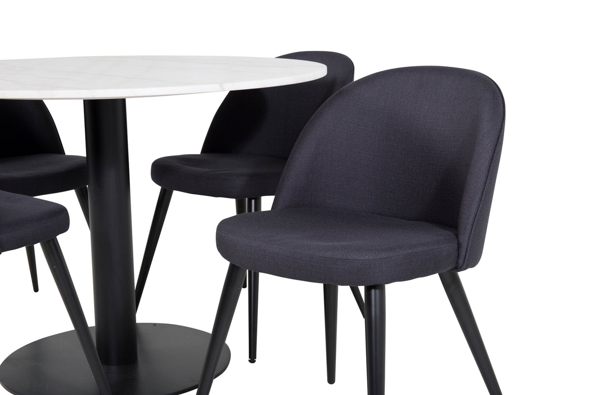 Venture Design Velvet & Estelle Matstolar Svart + Matbord ⌀106