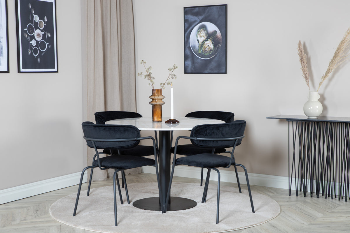 Venture Design Arrow & Estelle Matstolar Svart + Matbord ⌀106