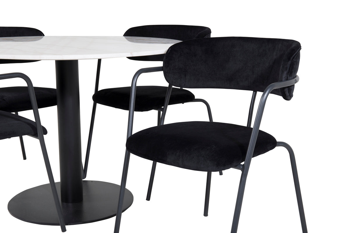 Venture Design Arrow & Estelle Matstolar Svart + Matbord ⌀106