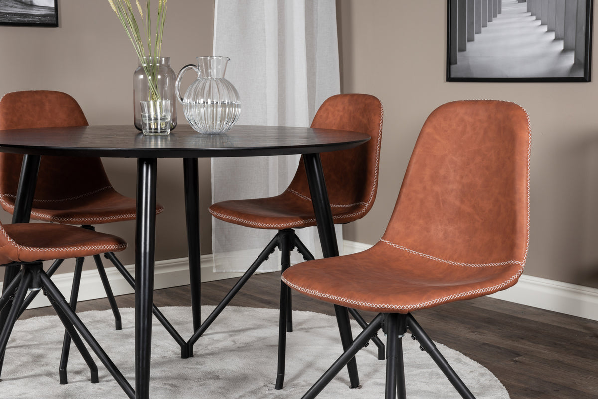 Venture Design Dipp & Polar Runda Matbord ⌀115 Svart + Matstolar 2-pack Brun