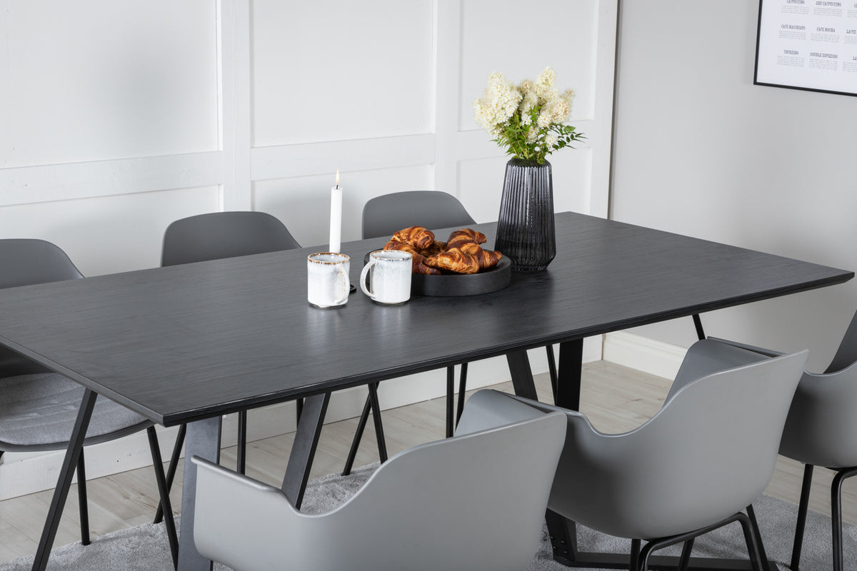 Venture Design Comfort & Marina Matstolar 2-pack Grå + Rektangulära Matbord 180 x 90 Svart