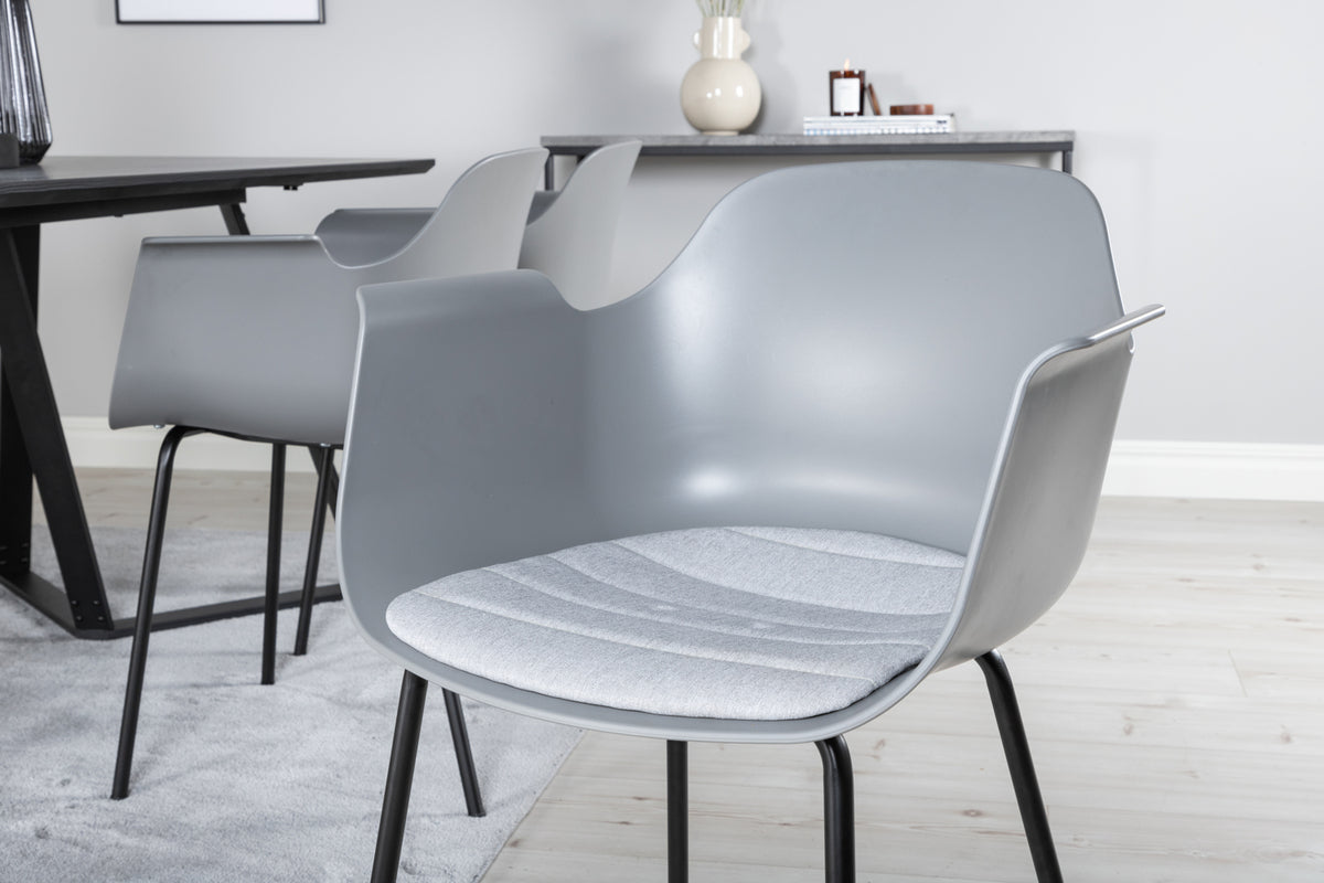 Venture Design Comfort & Marina Matstolar 2-pack Grå + Rektangulära Matbord 180 x 90 Svart