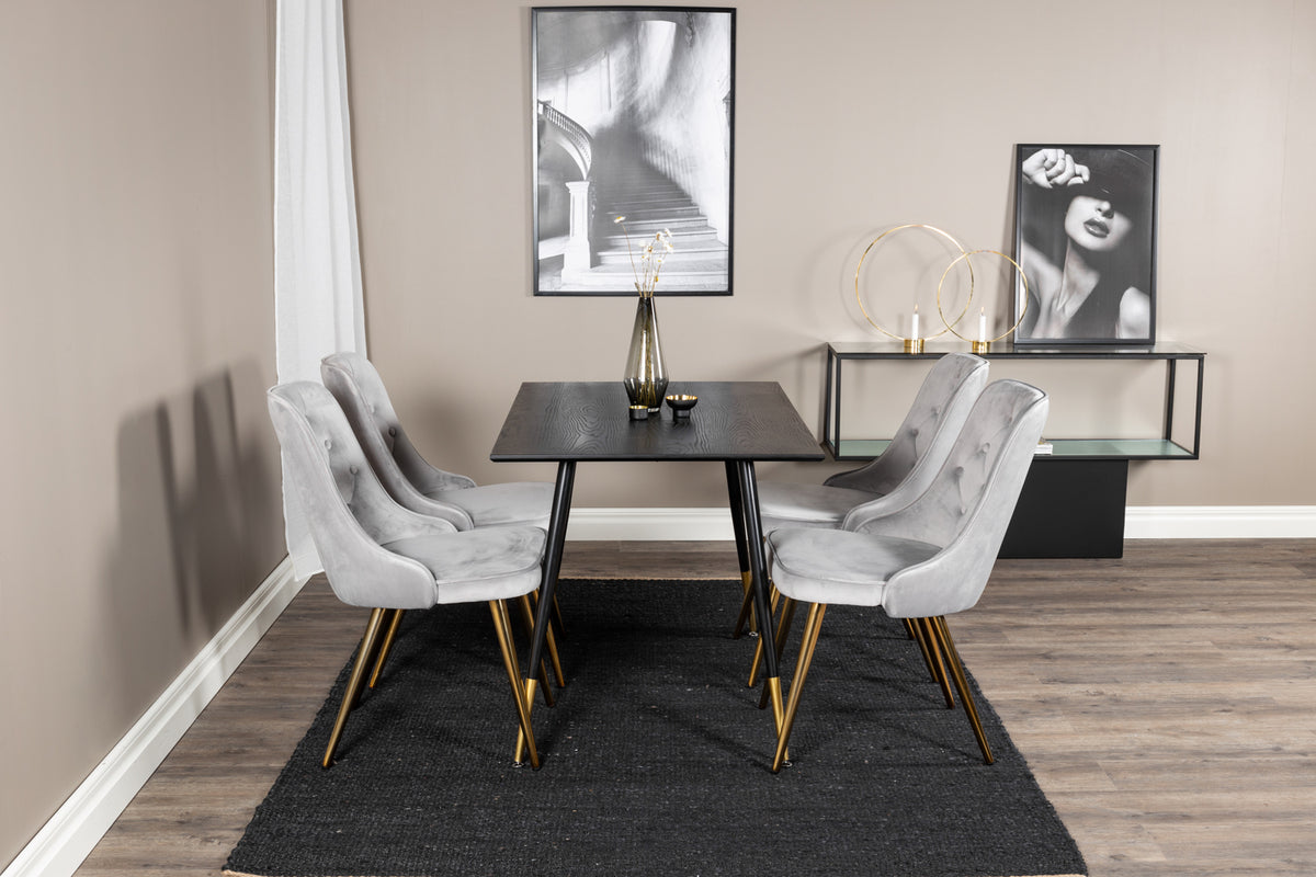 Venture Design Dipp & Velvet Deluxe Matbord 85x120 + Matstolar Grå