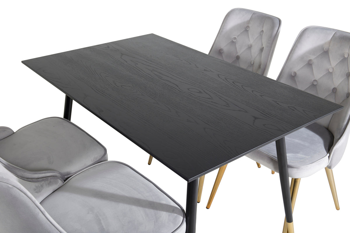Venture Design Dipp & Velvet Deluxe Matbord 85x120 + Matstolar Grå