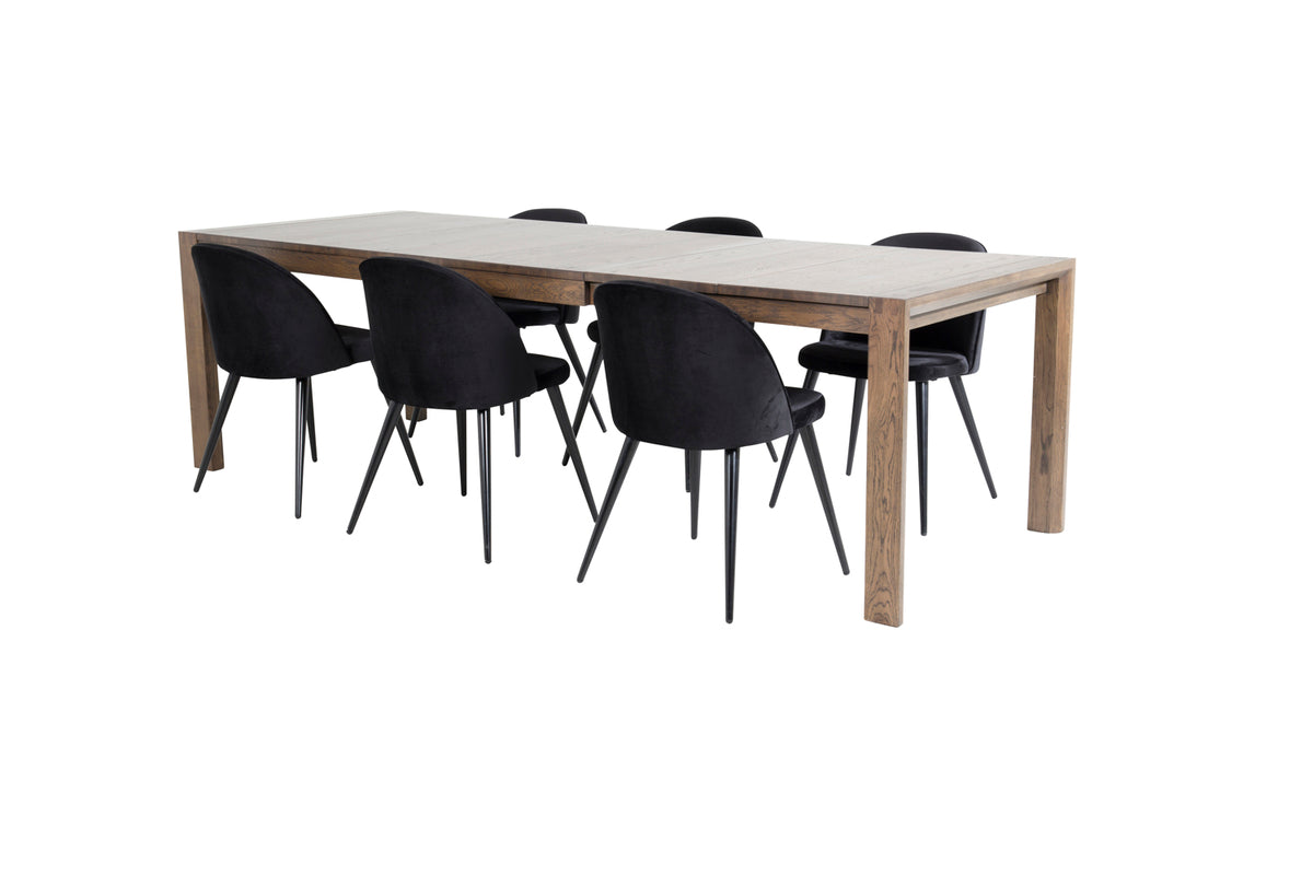 Venture Design Slider & Velvet Rektangulära Matbord 170 x 95 Natur + Matstolar 2-pack Svart