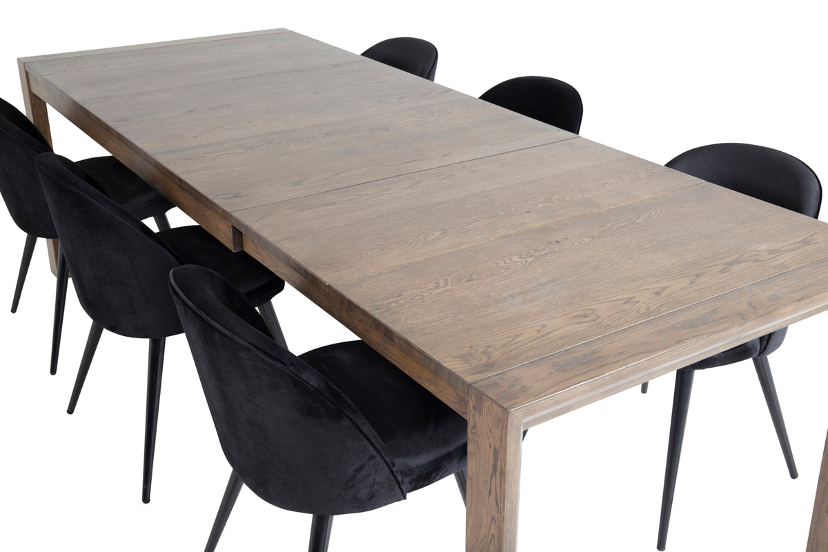 Venture Design Slider & Velvet Rektangulära Matbord 170 x 95 Natur + Matstolar 2-pack Svart