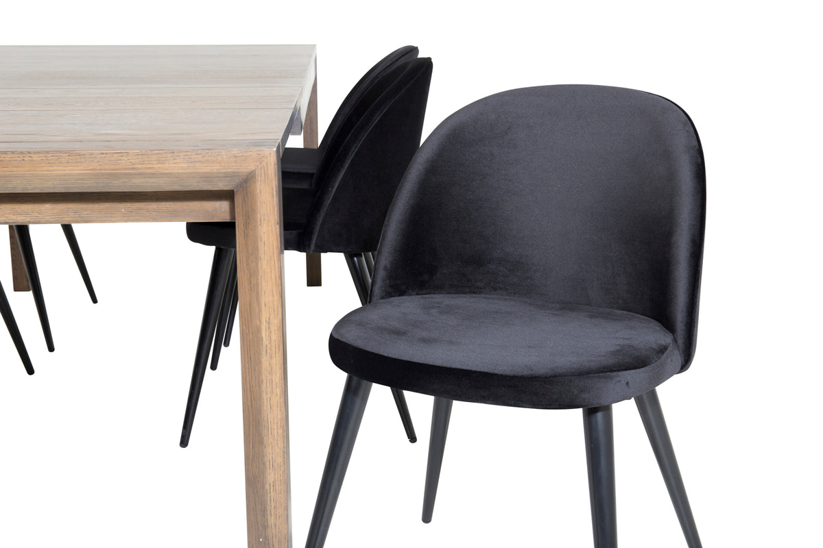 Venture Design Slider & Velvet Rektangulära Matbord 170 x 95 Natur + Matstolar 2-pack Svart