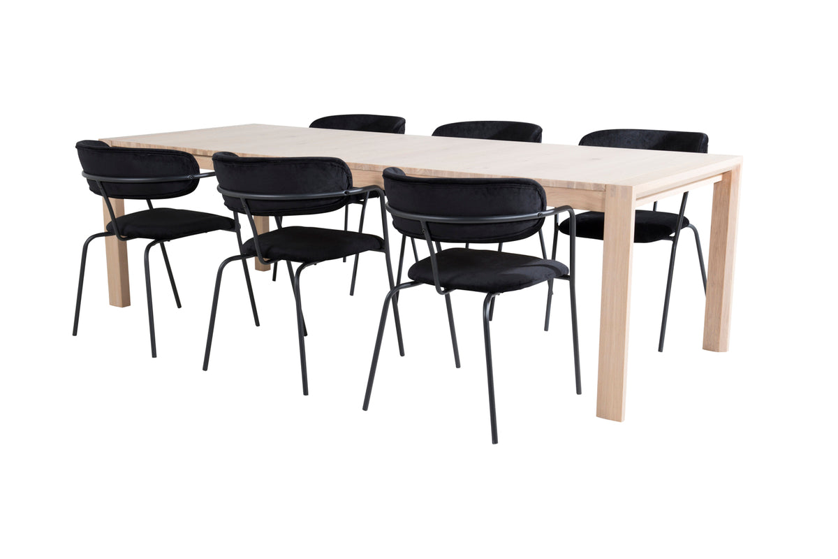 Venture Design Slider & Arrow Rektangulära Matbord 170 x 95 Vitputsad + Matstolar 2-pack Svart
